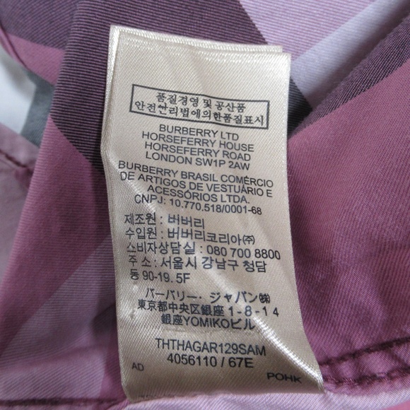 Burberry Men's Check Cotton Short Sleeve Shirt Pink Size S - Picture 12 of 12